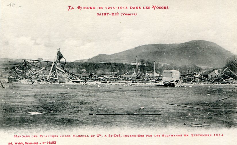 Hangard incendié par les Allemands en septembre 1914